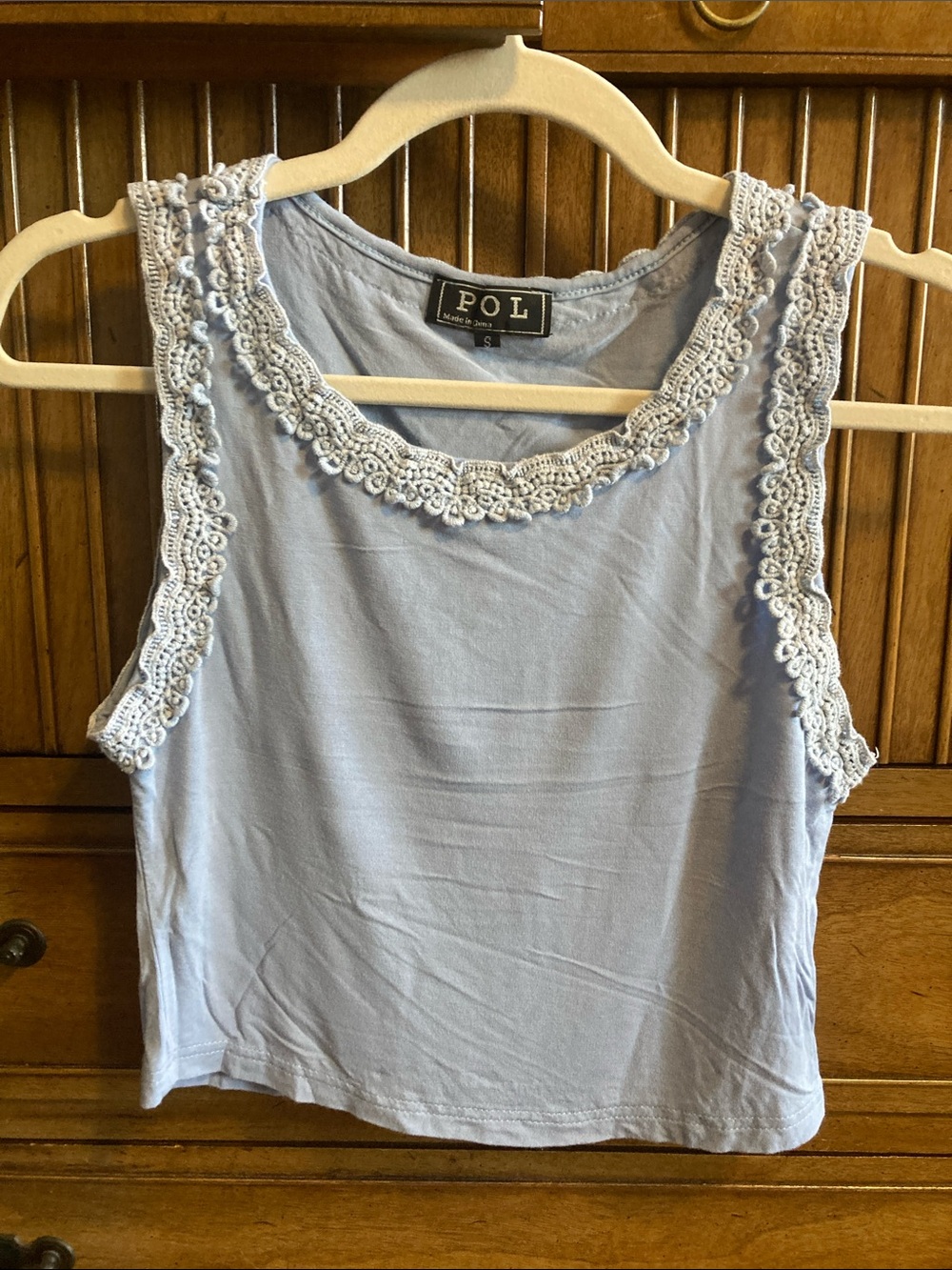 POL Pale Blue Crochet Trim Tank